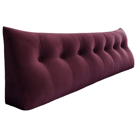 WOWMAX Bed Rest Reading Pillow Headboard Wedge Cushion Velvet Wine Red, 76x20x8