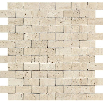 Ivory Travertine Brick Mosaic, 1 X 2 Split-Faced
