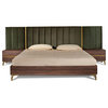 Nova Domus Calabria Walnut and Green Velvet Bed and Nightstands, Eastern King