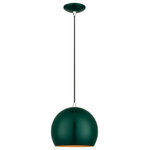 Livex Lighting - Piedmont 1-Light Shiny Hunter Green Globe Pendant - Featuring a clean and crisp modern look. This pendant makes a contemporary statement with the smooth curve of the shiny hunter green exterior, it's perfect above a kitchen counter. A gleaming gold finish on the interior of the metal shade brings a refined touch of style.