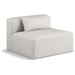 Meridian Furniture - Cube Upholstered Modular Component, Cream, Vegan Leather, Armless Chair - Elevate your space with the luxurious Cube Vegan Leather Armless Chair. This armless chair exudes modern elegance, charm, and comfort making it a perfect addition to any contemporary living space. Its clean lines and cube shape are reminiscent of minimalist design, while the plush cream vegan leather upholstery adds a touch of luxury and sophistication. The chair's versatile construction and geometric aesthetic seamlessly integrate into various design styles, from sleek living rooms to chic home offices, embodying the essence of modern design and creating a sense of order and tranquility in your space.