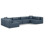 Meridian Furniture - Cube Upholstered Modular Sectional, Navy, 6-Piece: 4 Armless Chair, 2 Corner Chair, Vegan Leather - Elevate your space with the luxurious Cube Vegan Leather Modular Sectional. This modular sectional exudes modern elegance, charm, and comfort making it a perfect addition to any contemporary living space. Its clean lines and cube shape are reminiscent of minimalist design, while the plush navy vegan leather upholstery adds a touch of luxury and sophistication. The chair's versatile construction and geometric aesthetic seamlessly integrate into various design styles, from sleek living rooms to chic home offices, embodying the essence of modern design and creating a sense of order and tranquility in your space.