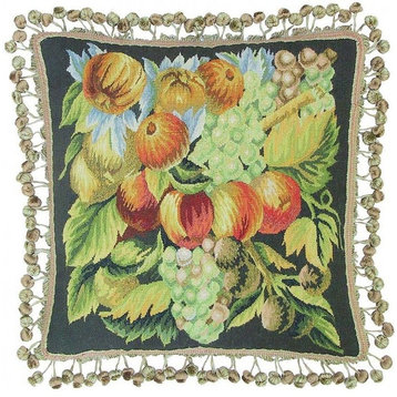 Aubusson Throw Pillow Square 20"x20"  Fruits and Grapes  Green