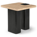 Meridian Furniture - Ravenna Travertine and Oak Wood Table, Beige, Black, End Table - Indulge in the allure of the Beige Ravenna End / Side Table by Meridian Furniture. Its captivating design and luxurious Beige elevate any space with effortless elegance. Crafted with precision and durability in mind, this stunning piece becomes the focal point of gatherings, fostering moments of connection and warmth. Embrace sophistication and style with the Ravenna End / Side Table, a testament to exquisite taste and timeless beauty.