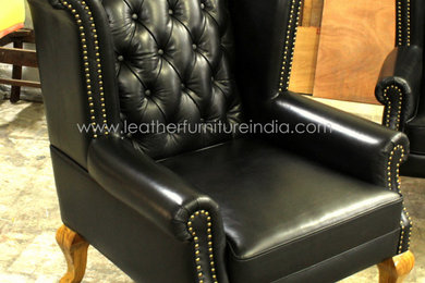 Genuine Leather High Back Chesterfield Wing Chair