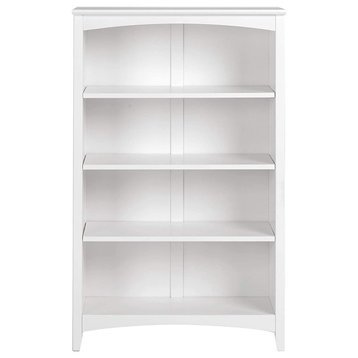 Traditional Bookcase, Pine Wood With 3 Adjustable Shelves, White Finish