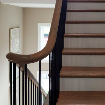 Project #153 | Sophisticated Red Oak Stair with Metal Balusters