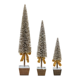 Melrose International Mini Bottle Brush Tree on Pedestal (Set of 2) main image 1