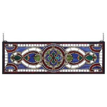 Meday lighting 77907 36" Wide X 11" High Evelyn in Lapis Stained Glass Window