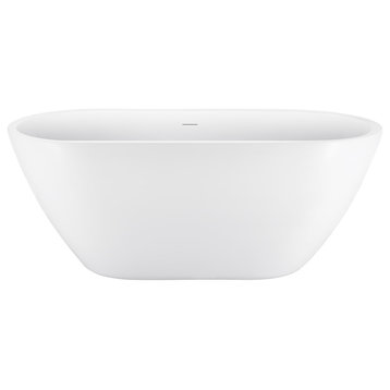 59-inW White Freestanding Soaking Acrylic Bathtub