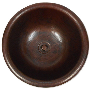 14"  Round Weathered Copper Bathroom Sink with Lift & Turn Drain