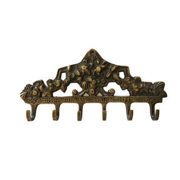 Victorian 6-Hooks Key Rack, Antique Brass Finish