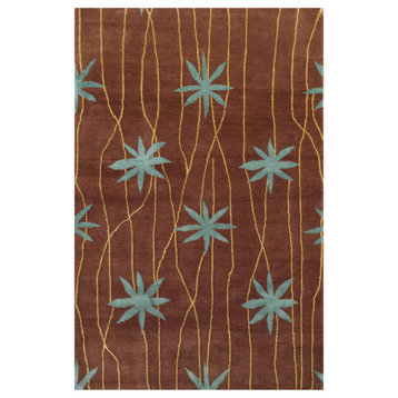 3'11''x6' Hand Knotted Wool and Silk Oriental Area Rug Brown, Aqua