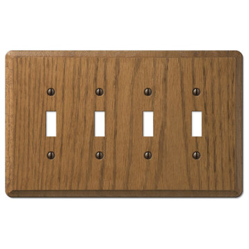 Contemporary Oak Wood 4-Toggle Wall Plate, Medium Finish