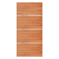MOVIDA - MAHOGANY FLUSH INTERIOR DOOR WITH 1/4" HORIZONTAL 3 ALUMINUM STRIPS (1-3/4") - Windows And Doors