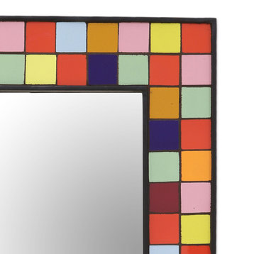 Novica Handmade Vibrant Quadrangles Ceramic Tile Wall Mirror