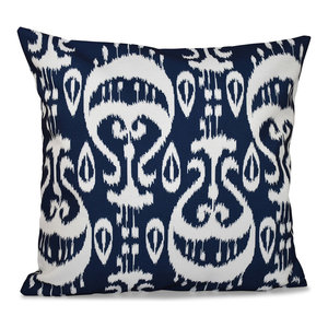 Faustine Ikat Pillow Navy Blue Contemporary Decorative Pillows