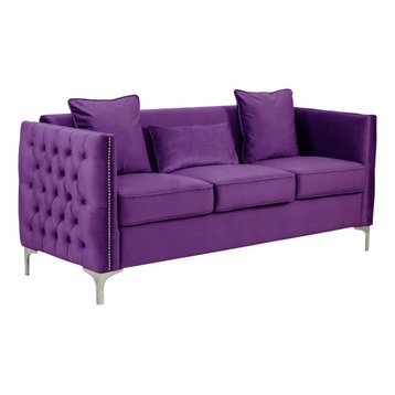 Bayberry Purple Velvet Sofa with 3 Pillows