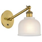 Innovations Lighting - Innovations 317-1W-BB-G411 1-Light Sconce, Brushed Brass - Innovations 317-1W-BB-G411 1-Light Sconce Brushed Brass. Collection: Ballston. Style: Industrial, Modern Contempo, Restoration-Vintage, Transitional. Metal Finish: Brushed Brass. Metal Finish (Canopy/Backplate): Brushed Brass. Material: Steel, Cast Brass, Glass. Dimension(in): 12. 25(H) x 5. 5(W) x 12. 75(Ext). Bulb: (1)60W Medium Base,Dimmable(Not Included). Maximum Wattage Per Socket: 100. Voltage: 120. Color Temperature (Kelvin): 2200. CRI: 99. 9. Lumens: 220. Glass Shade Description: White Dayton. Glass or Metal Shade Color: White. Shade Material: Glass. Glass Type: Frosted. Shade Shape: Dome. Shade Dimension(in): 5. 5(W) x 5. 5(H). Fitter Measurement (Glass Or Metal Shade Fitter Size): Neckless with a 2. 125 inch Hole. Backplate Dimension(in): 5. 3(Dia) x 0. 75(Depth). ADA Compliant: No. California Proposition 65 Warning Required: Yes. UL and ETL Certification: Damp Location.
