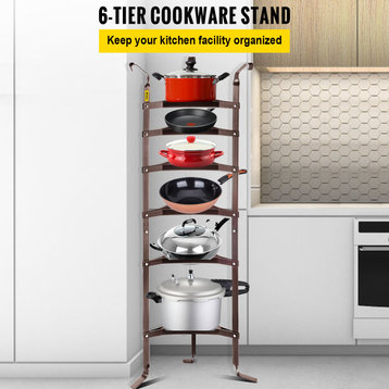 VEVOR Cookware Stand Vertical Pot Rack 6-Tier Storage Kitchen Decor Steel 61". H