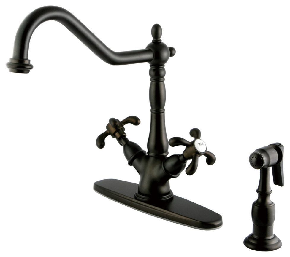 French Country Mono Deck Mount Kitchen Faucet,Brass Sprayer, Oil Rubbed ...
