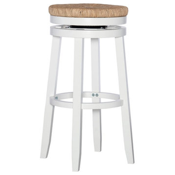 Home Square 2 Piece Swivel Solid Wood Rush Bar Stool Set in White