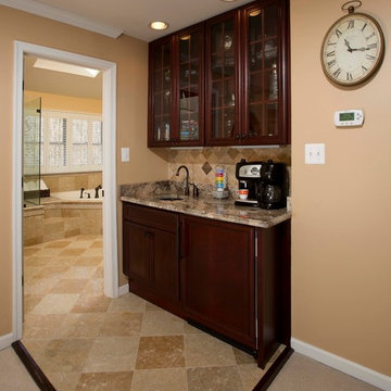 Dual Vanities, Elegant Stone Highlight Spa-Like Bath Remodel