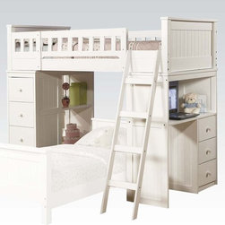 Acme 10970A Willoughby White Kids Twin Loft Bed with Storage Desk - Baby And Kids