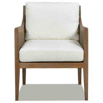 Ontario 24.5" Rattan Wicker Upholstered Accent Arm Chair, Natural White
