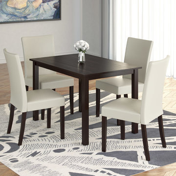 Corliving Atwood 5-Piece Dining Set With Cream Leatherette Seats