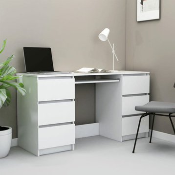 vidaXL Writing Desk White 55.1" Engineered Wood Computer Study Work Station