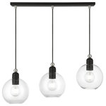 Livex Lighting - Downtown 3 Light Black With Brushed Nickel Accents Sphere Linear Chandelier - Bring a refined lighting style to your interior with this downtown collection three light linear chandelier. Shown in a black finish with brushed nickel finish accents and clear sphere glass.