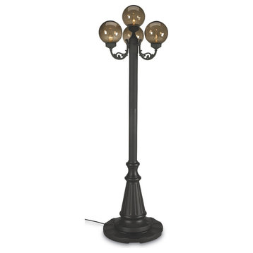 European 4 Bronze Globe Lantern Patio Lamp, Park Style, Black/Bronze Glass