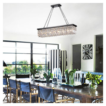 H39" x W25'' Modern Rain Drop Clear LED K9 Crystal Chandelier for Dining Room 