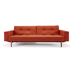 "Innovation" Splitback Mixed Dance Burned Orange Sofa Bed / Arms / Light Wood Le - Sofas