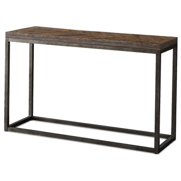 Lorenza Console Table in Distressed Brown Wood with Nickel base