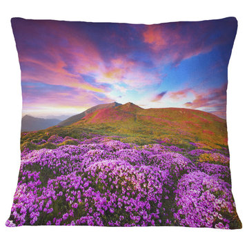 Magic Pink Rhododendron Flowers Landscape Printed Throw Pillow, 18"x18"