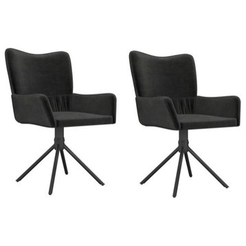 vidaXL Dining Chair 2 Pcs Upholstered Swivel Accent Side Chair Black Velvet