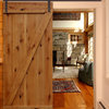 Unfinished Interior Knotty Alder Z-Plank Barn Door Kit, Bronze Hardware