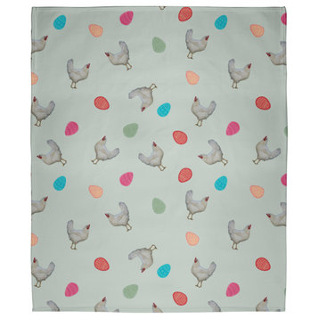 60 x 80 in Chickens and Eggs Easter Throw Blanket, Breezeway Green