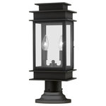 Livex Lighting - Princeton 2Light Black/Polished Chrome Reflector Outdoor Medium Post Top Lantern - The Princeton collection is a fresh interpretation on the classic English pocket lantern. Hand crafted solid brass, our Princeton fixtures are built for lasting beauty. This outdoor post light features a black finish and clear glass. This old world charm is built to last.