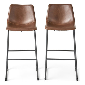 GDF Studio Central Vintage Brown Faux Leather Bar Stool, Brown, Pu