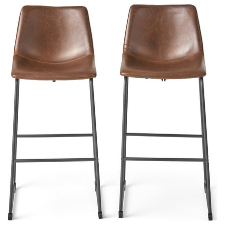 GDF Studio Central Vintage Brown Faux Leather Bar Stool, Set of 2, Brown, Pu