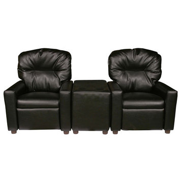 Black Leather Like Child Recliner Chair Theater Seating