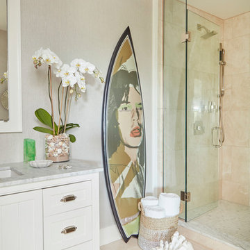 Interior Design | Beach Glam Bedroom Suite Bath | Holiday House Hamptons
