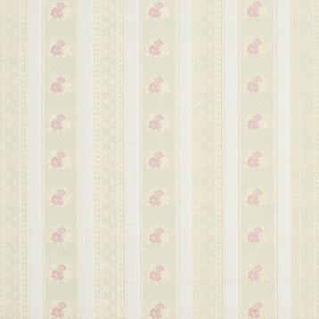 Gold, Pink And White, Floral Striped Brocade Upholstery Fabric By The Yard