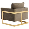 LeisureMod Lincoln Velvet Accent Arm Chair With Gold Frame, Dark Grey