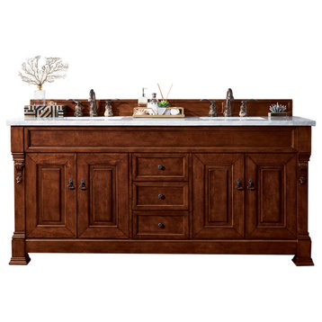 James Martin 147-114-5781-3CAR 72 Inch Warm Cherry Vanity With Marble Top
