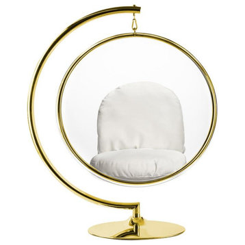 Aron Living 42" Vinyl and Steel Hanging Bubble Chair with Stand in Gold