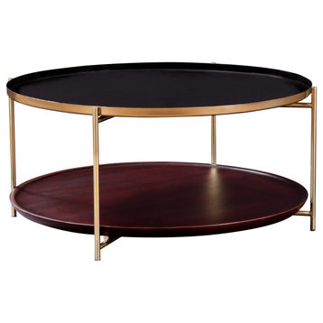 Stevie 36-inch Black, Cherry, and Bronze Enameled Metal and Wood Coffee Table